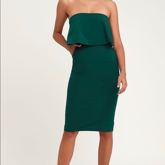 green strapless midi dress